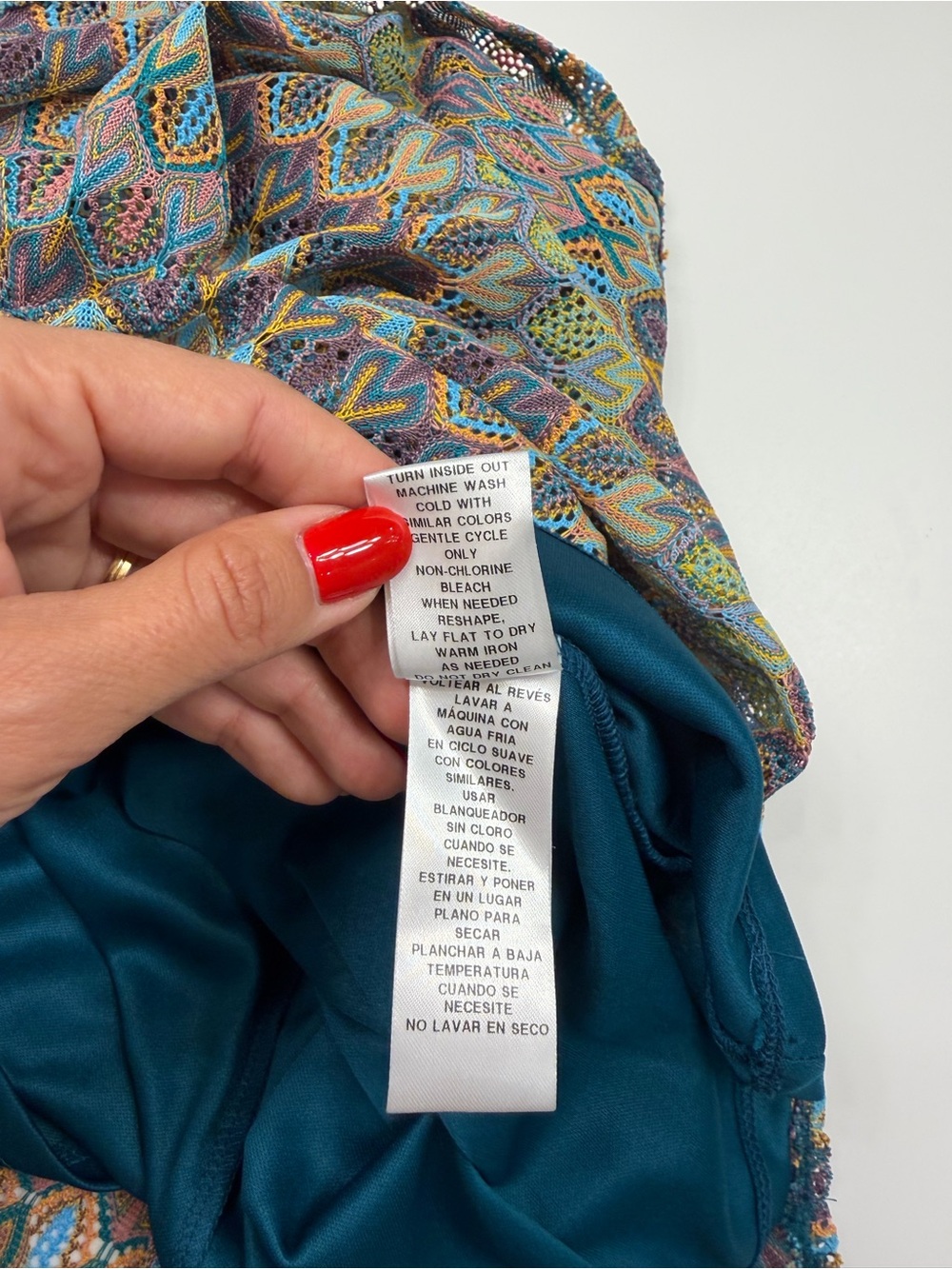 ✅ Donna Morgan Sleeveless Maxi Dress in Teal and Multicolor Wave Print size 4 - Picture 13 of 14